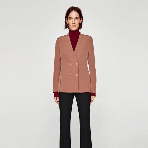 ZARA - Dusty Rose Double Breasted with Front Slit Detail Blazer - Picture 1 of 16
